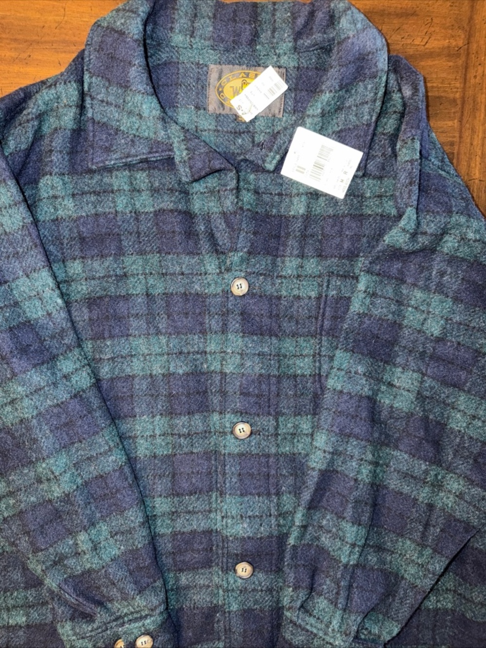 VTG NWT Woolrich Wool Stag Shirt Jacket Mens M Blue Green Tartan Plaid Shacket
